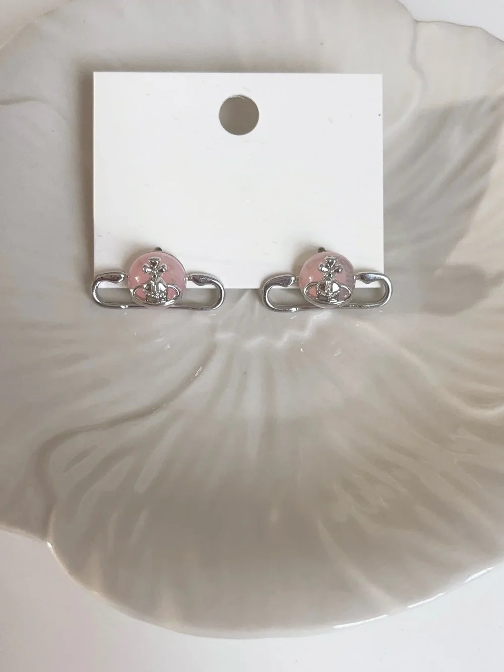 Silver & Pink Anchor Accent Stud Earrings - Women Accessories